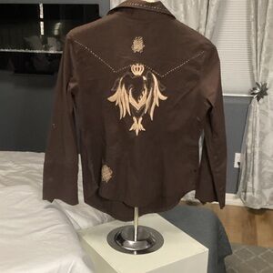 Sale!!! Grifflin Brown Button-Up Shirt with Embroidery - size M/L